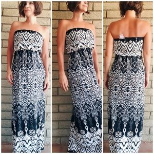 Sleeveless black, white, beige maxi dress
